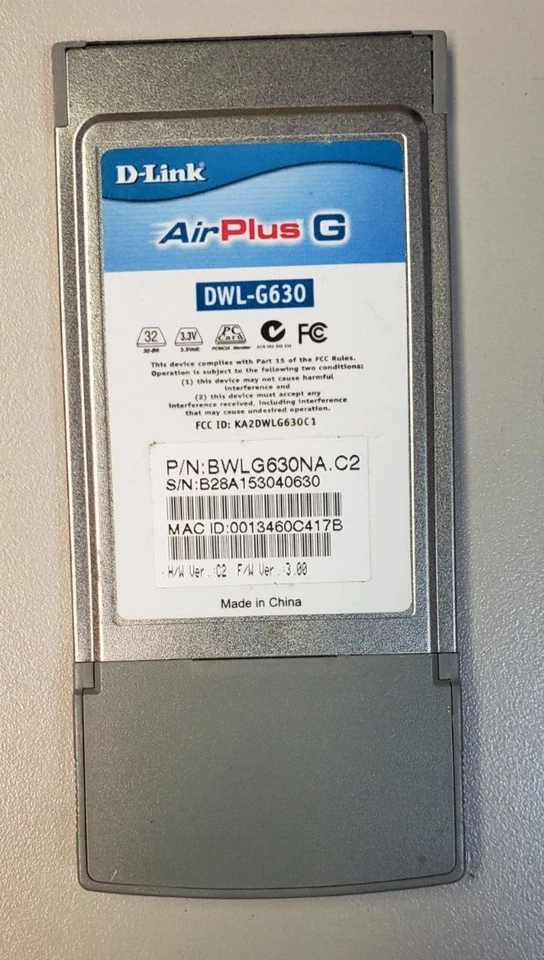 WiFi 802.11g 2.4GHz PC Card PCMCIA D-Link AirPlus G DWL-G630 - Image 2 of 2