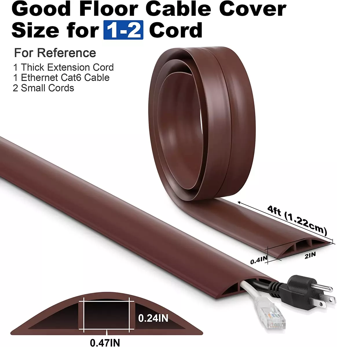 4FT Cord Cover Floor, Brown Cord Hider Floor, Extension Cable Cover Power  Cord