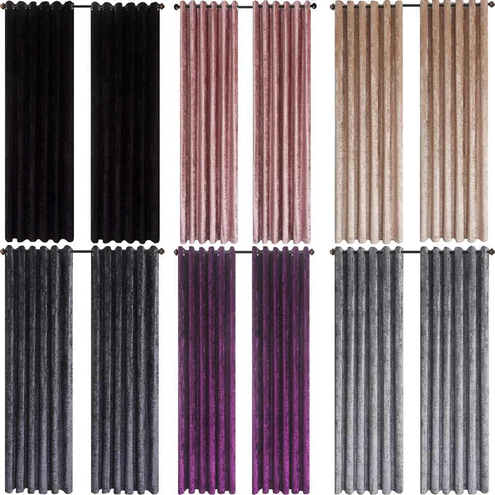 Crushed Velvet Curtains Eyelet Ring Top Ready Made Lined Curtain Pair Panels
Opens in a new window o