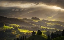 Landscape switzerland forest mist nature mountains Custom Gaming Mat Desk