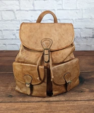 Women's GIUDI Vintage ITALIAN Made Brown LEATHER Drawstring Backpack 90s Y2K