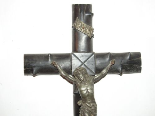 03I5 ANCIEN CHRIST CRUCIFIX ÉBÈNE 50 X 27 cm XIXe NAPOLÉON III EGLISE RELIGION - Picture 3 of 5