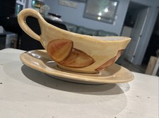 Mamma Ro Gravy Boat 16 Oz Yellow Orange Brown Abstract Leaves Gravy Bowl