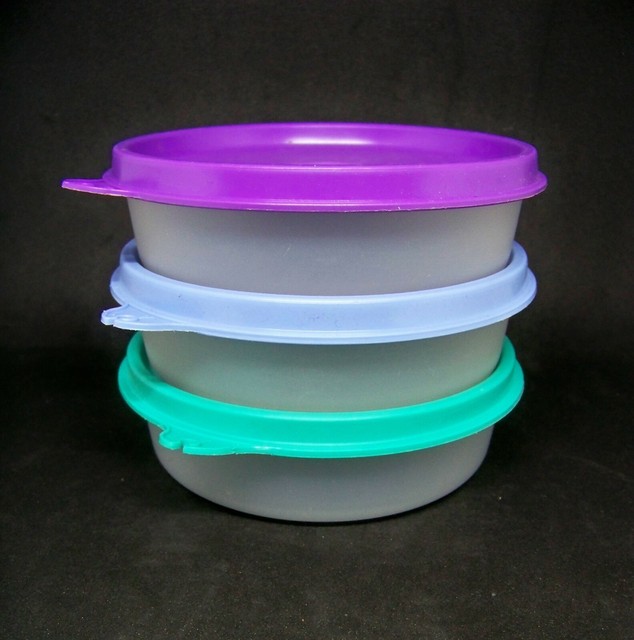 3 TUPPERWARE Little Wonders Snack Bowls 6oz Sheer 1286 w Pastel Seals