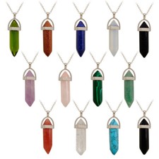 Natural Gemstone Retro Long Hexagonal Point Reiki Chakra Pendant Chain Necklace