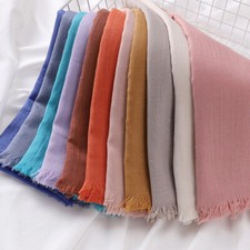 Women's Soft Hijab Scarf Tassel Solid Color Scarf Muslim Shawls Hijabs Turban