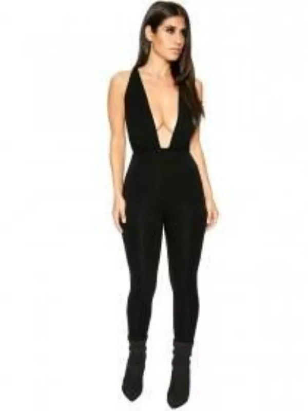 NAKED WARDROBE BLACK THICK STRETCH BODYSHAPING JUMPSUIT ROMPER  CATSUIT-M,12-UK