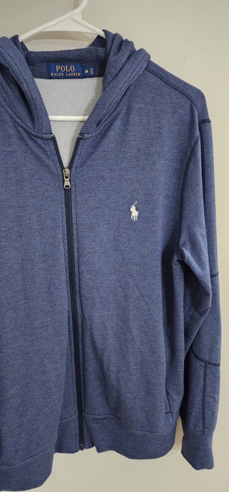 Ralph Lauren Polo Grigio Bianco Pony Uomo Felpa con Cappuccio e Zip Intera Giacca M