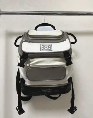 Authentic Chanel Sports Line Nylon Leather Backpack White Gray | eBay