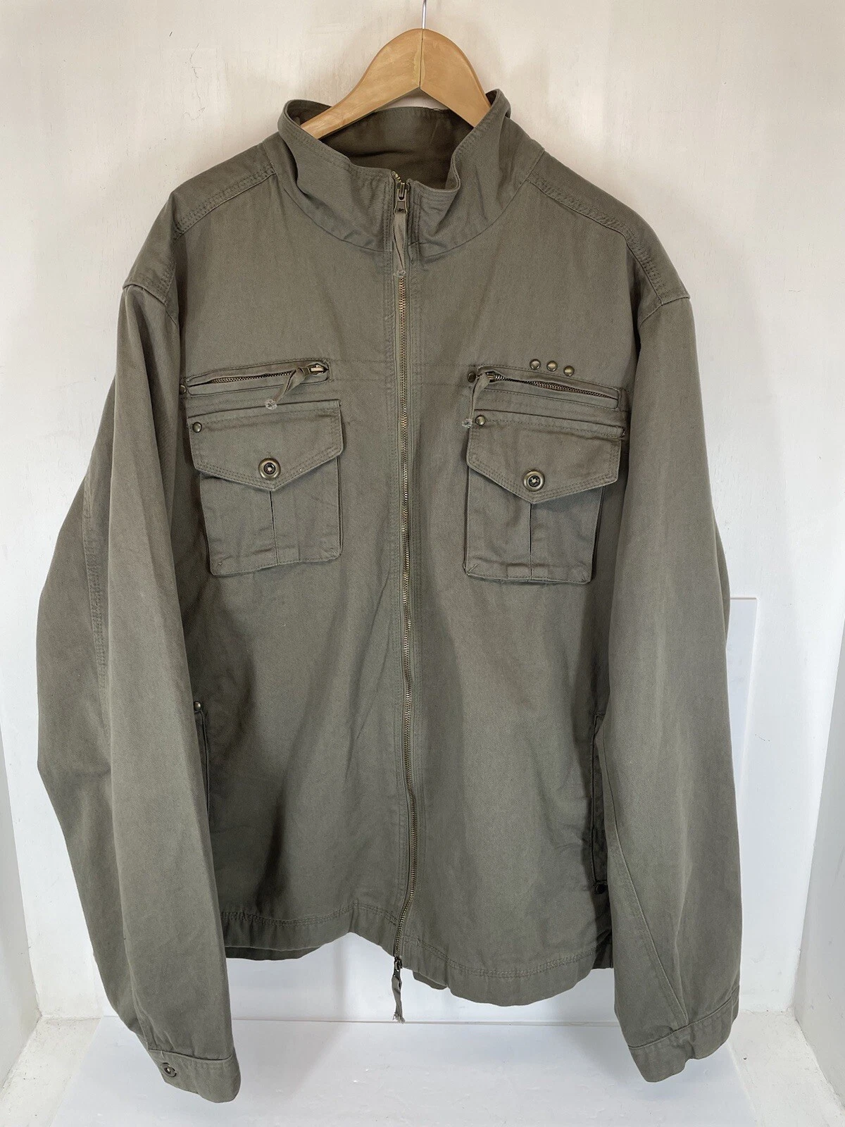 Mens 2XL Boulder Creek Trading Company Denim Jacket all cotton Military Green