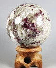Natural Red Tourmaline in White Feldspar Crystal Sphere Stone Ball