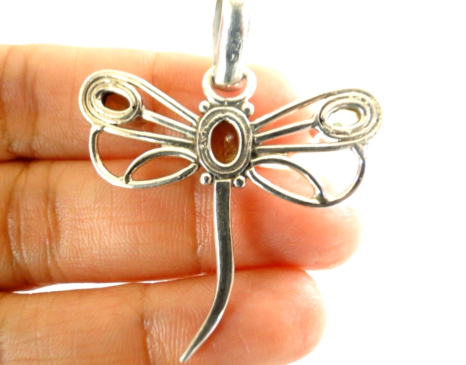 Green Peridot Dragonfly 925 Sterling Silver Pendant - Image 4 of 4