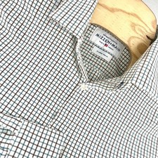 Mizzen Main Shirt Mens XL White Brown Blue Check Performance Trim Fit Button Up