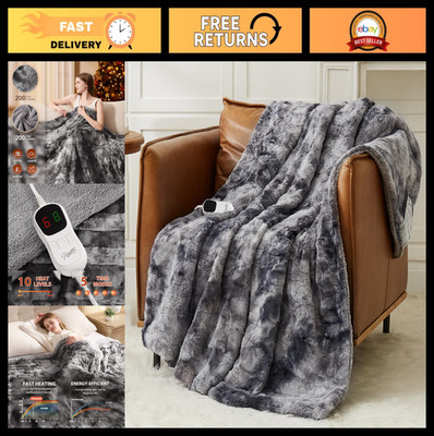 Electric Heated Blanket Throw 50''x60'' - 10 Heat Levels, Auto-Off, Faux Fur, Sher