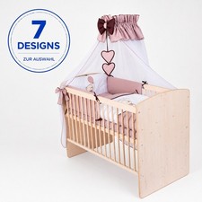 Babybett 120x60 Natur mit Matratze 10tlg Bettset h&ouml;henverst. Schlupfsprossen