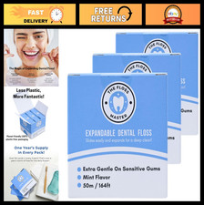 3 Pack Expandable Dental Floss - Plastic-Free Dispenser, 50m/164ft, Mint Flavor