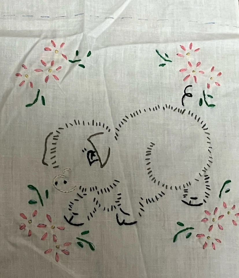 Hand Embroidered Panels 10 6"x8" Chick Duck Cat Rabbit Dog Etc - Image 4 of 4