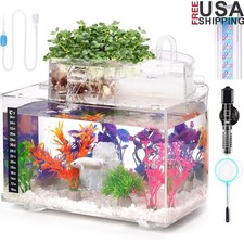 Self Cleaning Betta Fish Tank Hydroponic Starter Kit W/ LED Light Filter Pump US