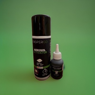 PROPERGO BLACK Rubber Toughened Sekundenkleber 50G & 200ML AKTIVATOR KIT CA