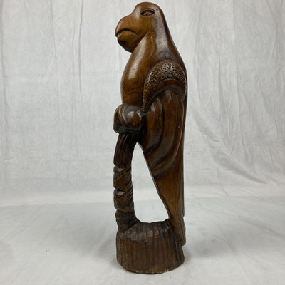 VTG 17'' Hand Carved Parrot Bird Sculpture Natural Stained Wood Negril Jamaica