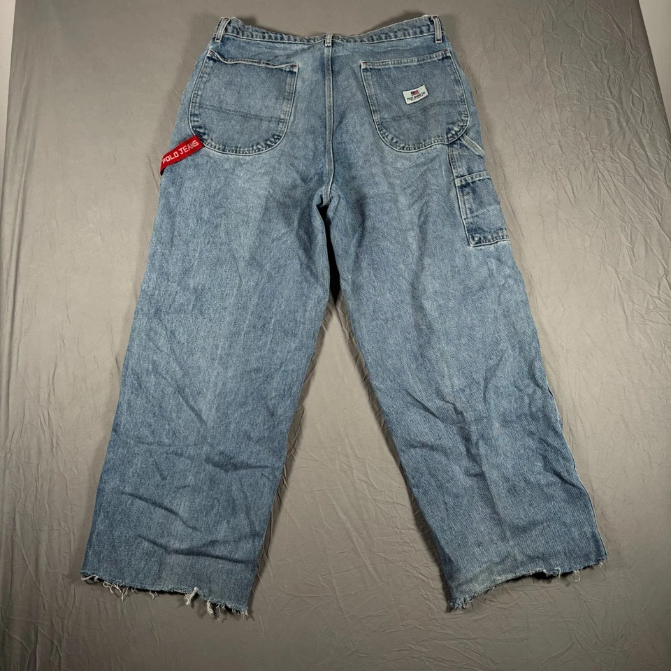 Мужские джинсы Polo Jeans Co Ralph Lauren Carpenter 36x34 синяя джинсовая ткань мешковатые работа Y2K - Изображение 2 из 4