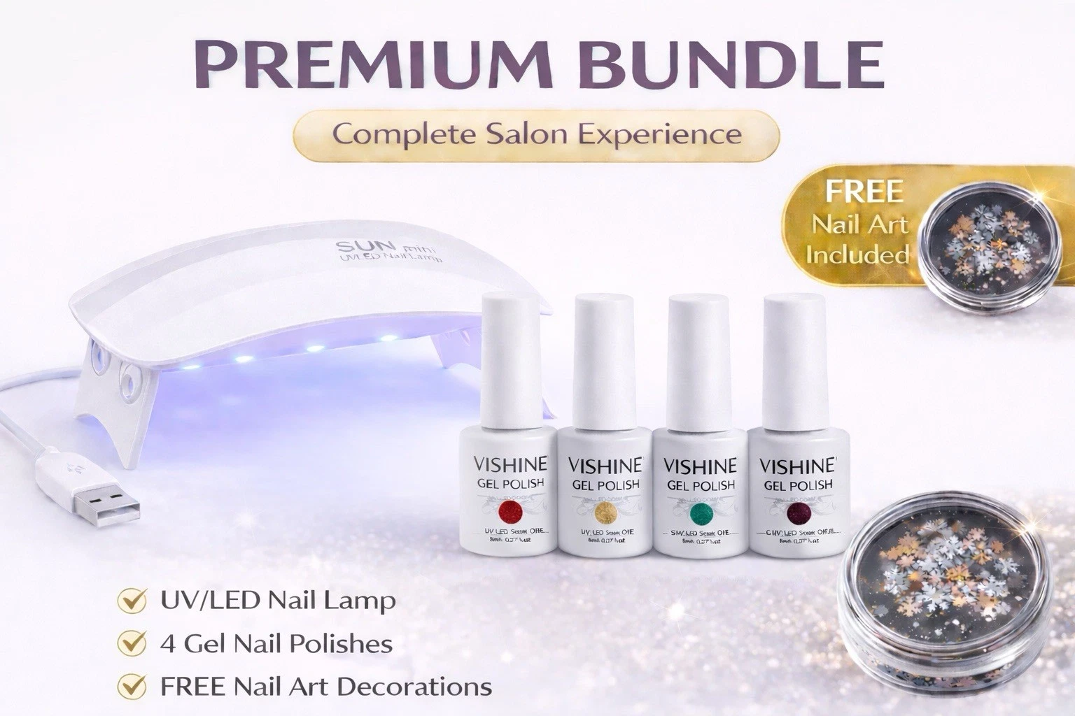 Gel Nail Kit UV LED Lamp + 4 Gel Polish Set Ruby Red Gold Jade Plum Nail Art Kit