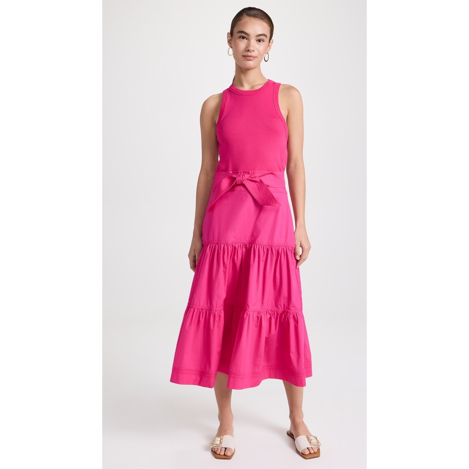 Veronica beard hot pink Pima Cotton Midi tiered Austyn Dress XS 