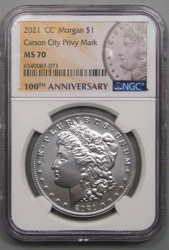 BU 2021-cc Silver MORGAN Dollar.   NGC MS70.  Carson City  Privy Mark.