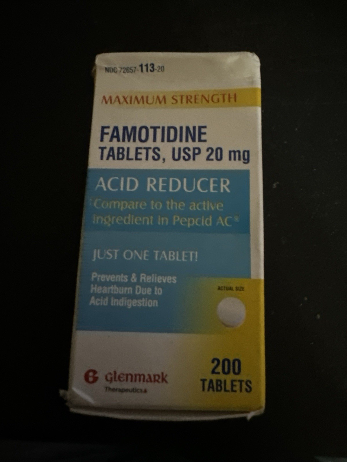 Glenmark Maximum Strength Famotidine Tablets, 20 mg, Acid Reducer 200 Count 