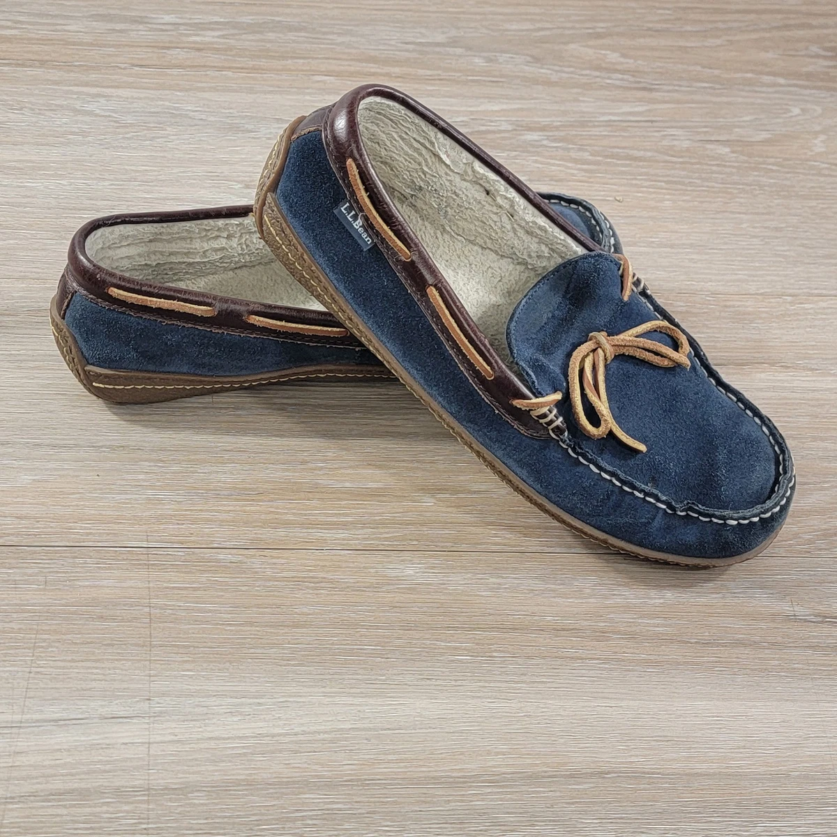 LL Bean Wicked Good Moccasins Mens 10 Blue Suede Shearling Slippers 252655 Ll Bean Slippers Moccasin Slippers LL Bean Mens Wicked Good  main image 4
