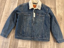 Levi  s Sherpa Trucker Jean Jacket L NEW Blue Denim Fleece Lined New Large No Tag