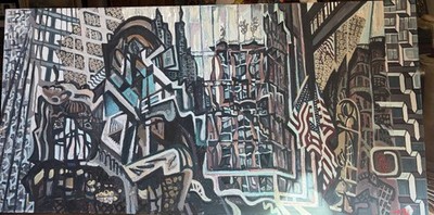 ORIGINAL OIL PAINTING NEW YORK ON 9/11 SIGNED LOWER RIGHT J H K
