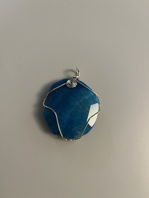 Ocean Stripe Oval Pendant Bright Turquoise Agate With Silver Spiral Setting