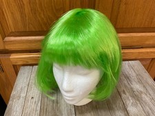 Neon Green Short Bob Wig with Bangs  Wig Cap Halloween Cosplay Costume