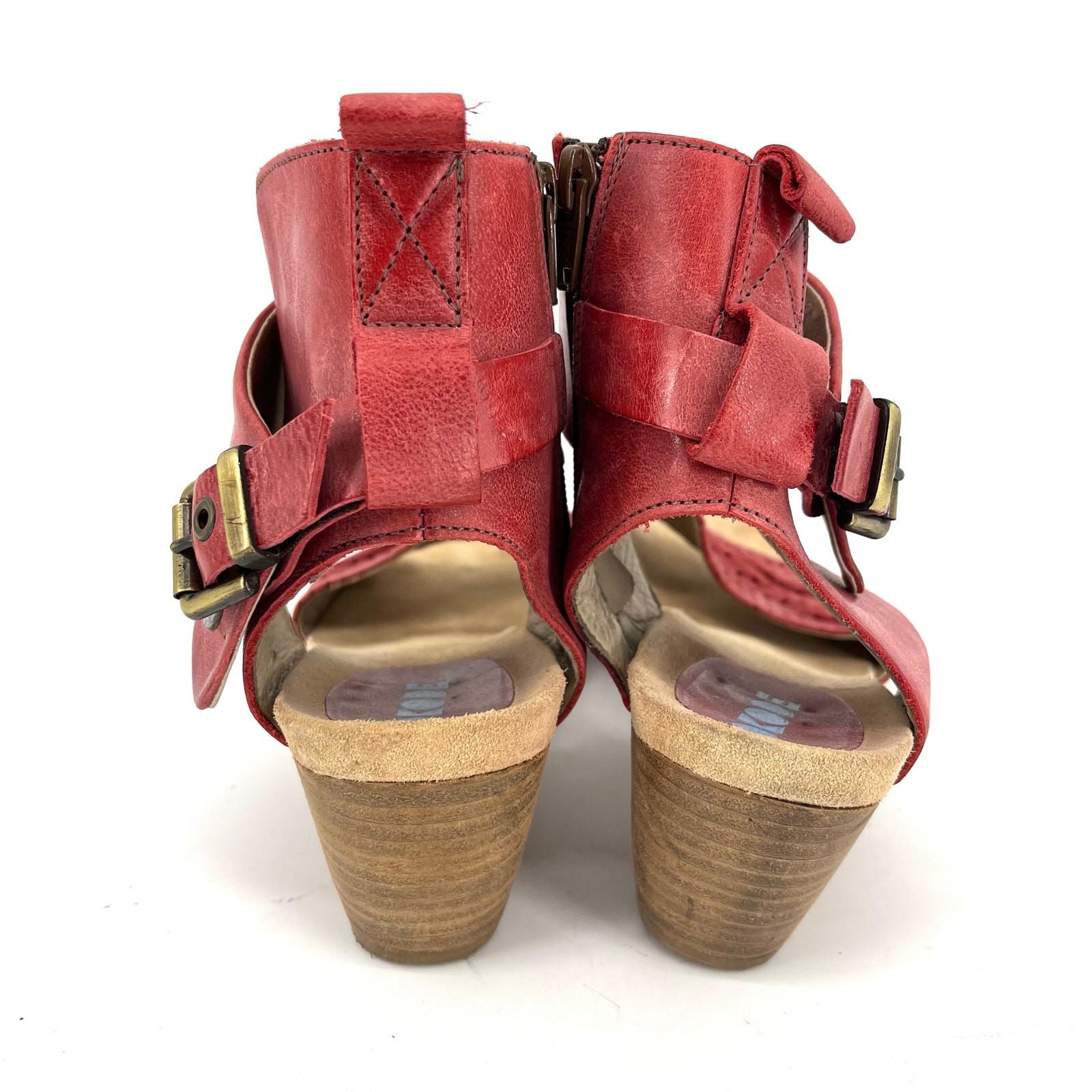 DKODE Red Leather Block Heel Open Toe Sandals EU4… - image 3