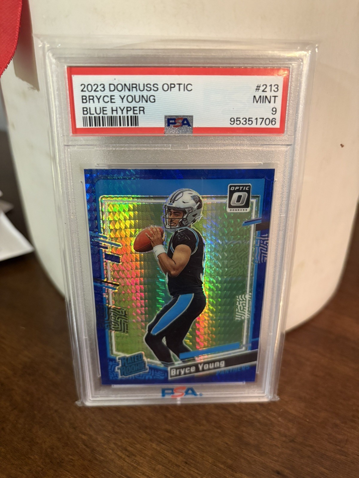 2023 BRYCE YOUNG Donruss Optic Rated Rookie #213 Blue Hyper Prizm (RC) PSA 9