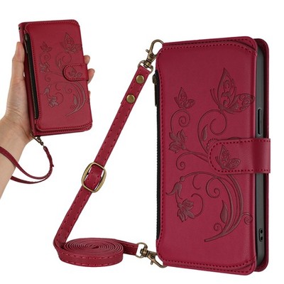 Crossbody Zipper Leather 6 Cards Wallet Case Flip Stand Phone Cover For Motorola