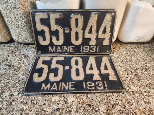 Pair of Antique 1931 Maine License Plates Tag 55-844