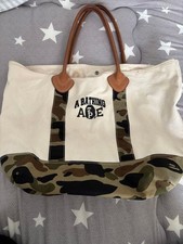 BAPE A Bathing Ape Camouflage Canvas Leather Tote Bag Khaki Beige Japan