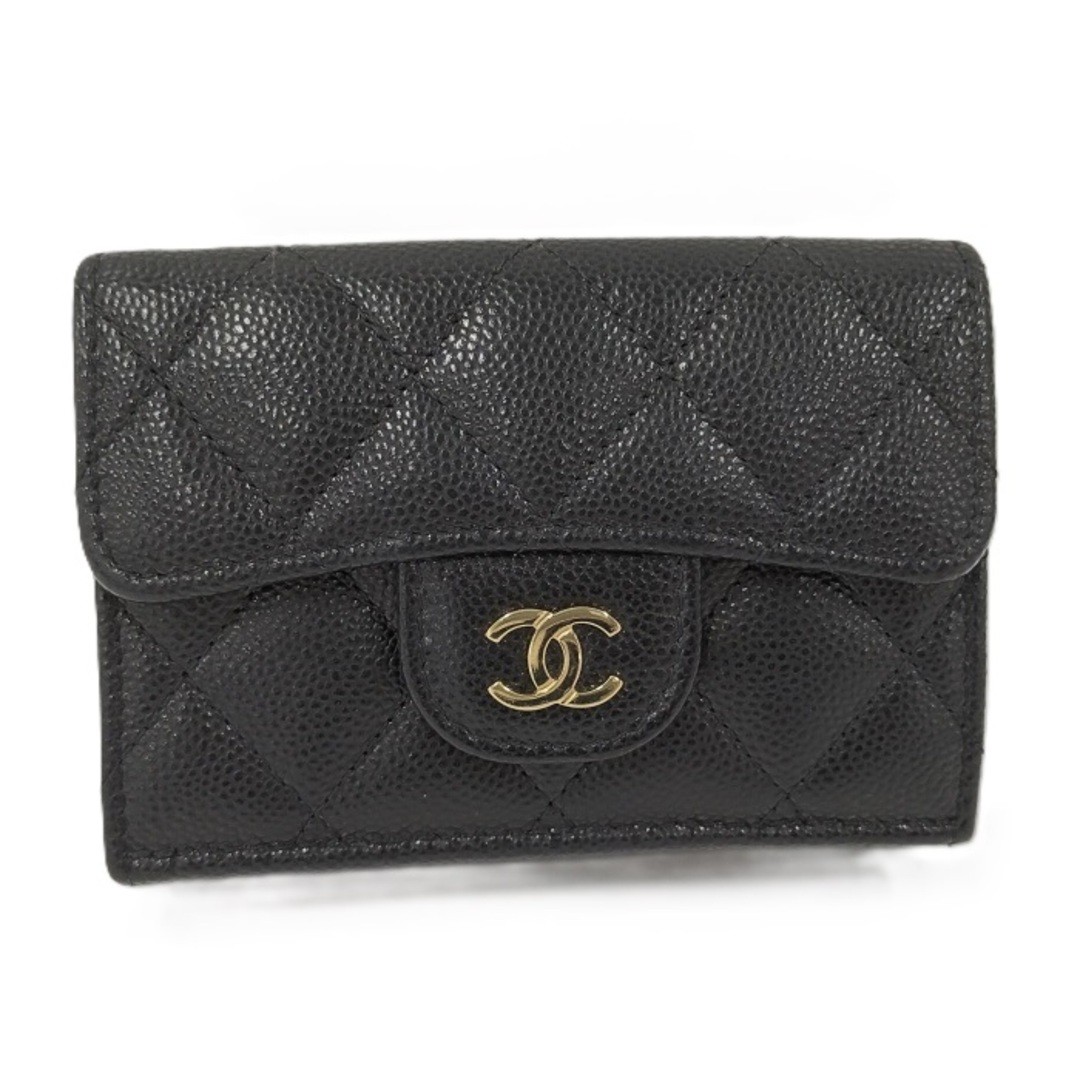 Chanel Caviar Skin Trifold Compact Wallet Black