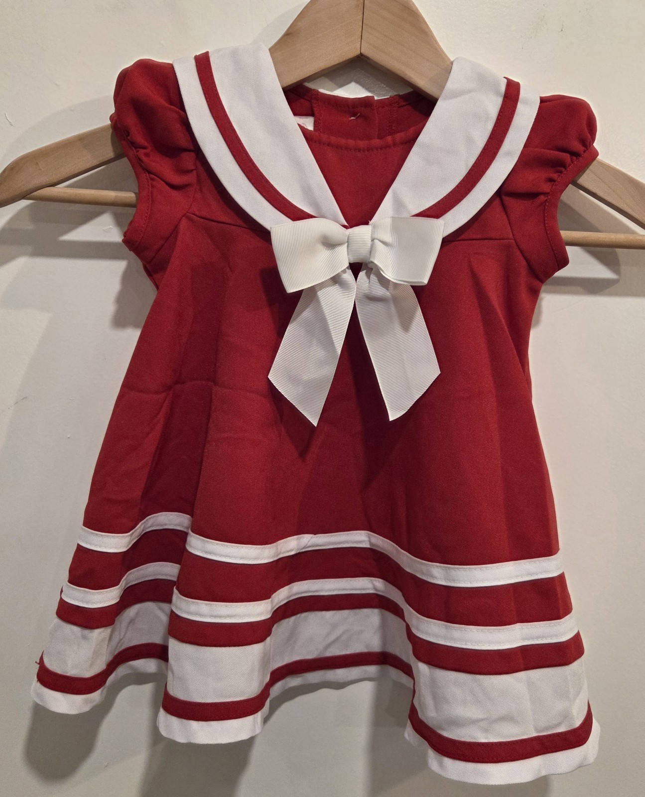 Bonnie Baby Girls Red Sailor Dress Sz 12 Months Nautical Coastal