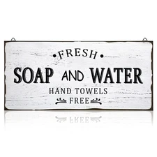 Farmhouse Bathroom Decor, Fresh Soap and Water Sign Vintage Bathroom Wood Pla...