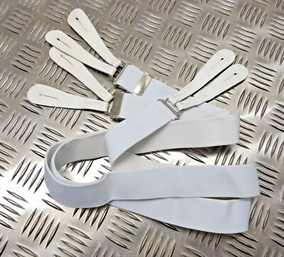 Weiße Knopfleiste 3,5 cm breite Hosenträger mit Lederlasche verstellbar Einheitsgröße NEU