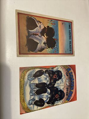 2 POSTCARDS- 1)  loaded pair of dice  2) two loving hearts
