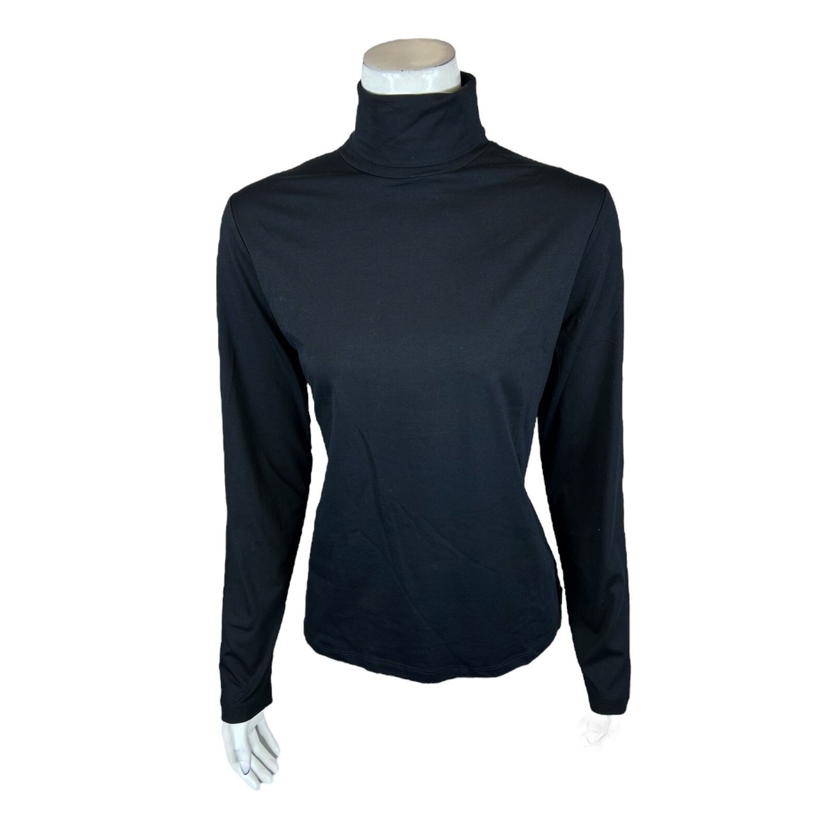 Lands End Women's Petite Long Sleeve Knit Turtleneck Top Solid Black PL Size