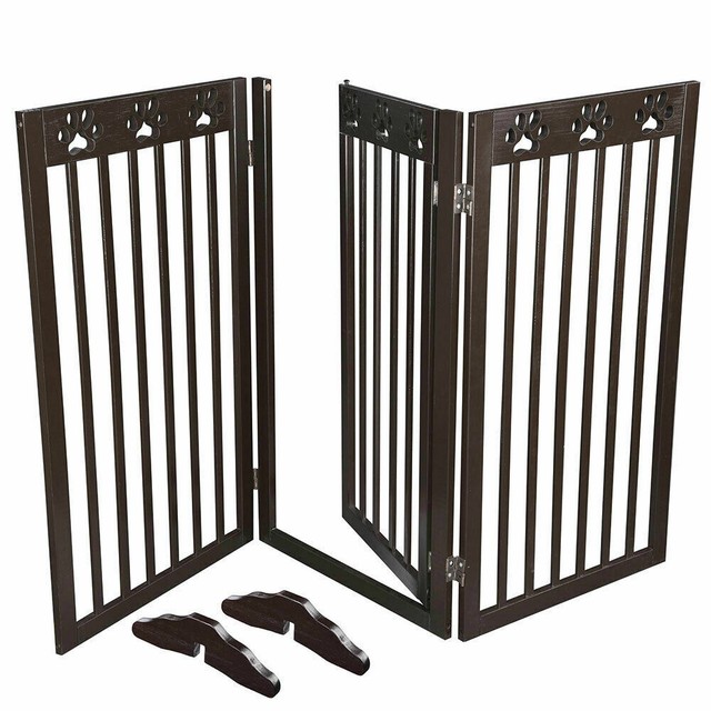 Folding Pet Gate Portable Wooden Retractable Dog Fence Baby Safety
