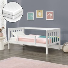 Kinderbett + Matratze 80x160cm Juniorbett mit Rausfallschutz Stauraum Bett Weiß