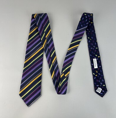 BUGATCHI - purple strip woven tie Made in ITALY 100% SILK 3.25''