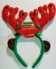 Christmas Reindeer Antler Headband Jingle Bells Sparkle Holiday FUN One Size 