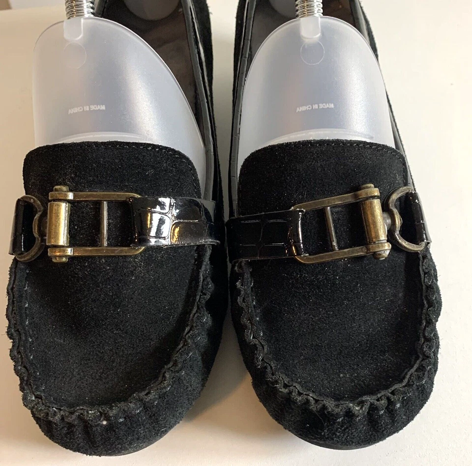 Vintage Suede Loafers Womens Size 8 Black with Buckles Vintage 90s Preppy - Image 3 of 4